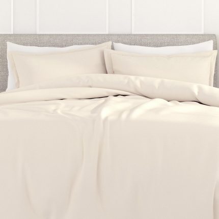 3-Piece Solid Color Duvet Set - Ivory, King/Cal King