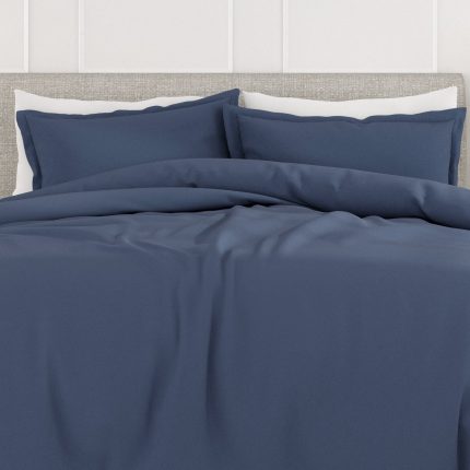 3-Piece Solid Color Duvet Set - Navy, Full/Queen